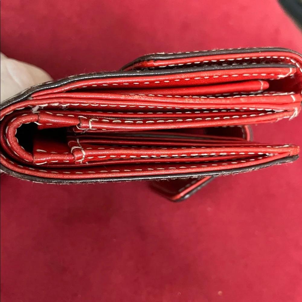 Kate Spade Chocolate Leather Wallet Inside Red With Coin & Cardholder EUC RARE - Picture 5 of 10